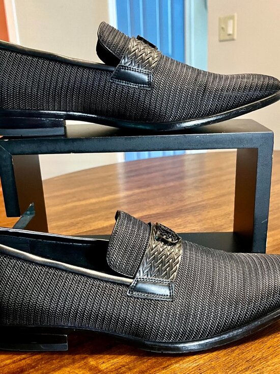 Men\'s Stacy Adams Black Tazzi Textured Slip-On Loafers With Crest Ornament 10M main image 3